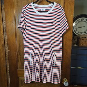 Tommy Hilfiger French Terry Striped Shift Dress XXL Zip Pockets Red White Navy